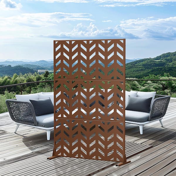 Lirago 72 in. H x 47 in. W Arrow Pattern Outdoor Metal Privacy Screen Garden Fence Wall Applique in Brown
