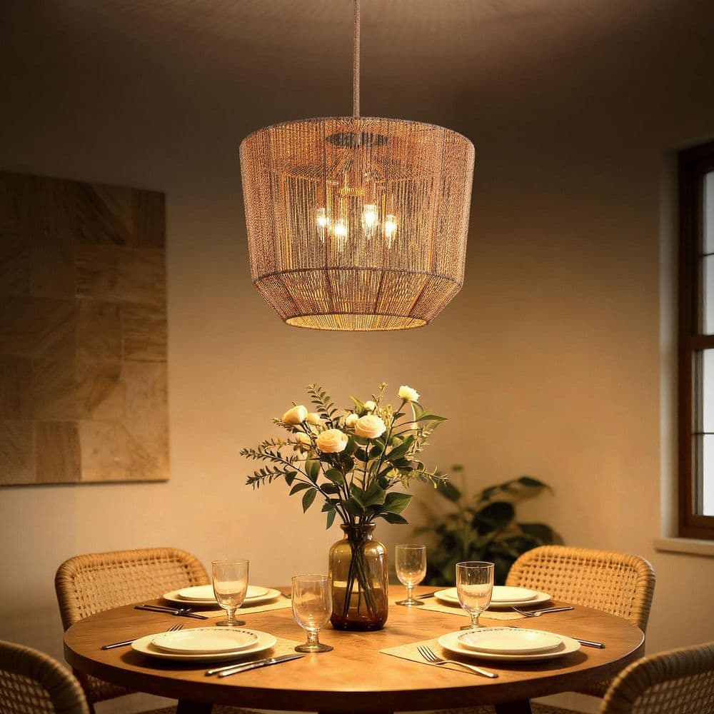 20 in. 4-Light Indoor Antique Bronze Handwoven Rope Chandelier with Remote Control for Dining Room Living Room Bedroom price history on PriceWatchPro