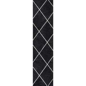 Cole Black/White 2 ft. x 10 ft. Minimalist Diamond Trellis Area Rug