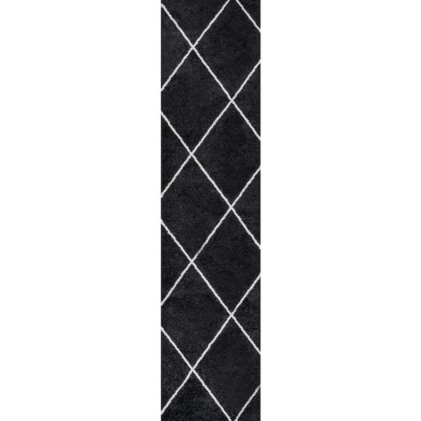Cole Black/White 2 ft. x 10 ft. Minimalist Diamond Trellis Area Rug