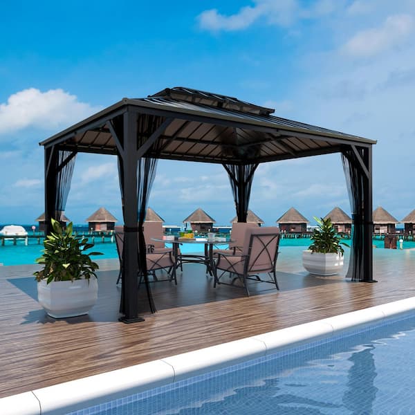 VEIKOUS 12 ft. W x 10 ft. D Metal Double Hardtop Gazebo with Pre
