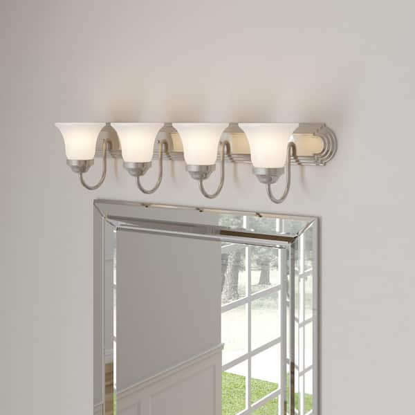 4-Light Brushed Nickel Alabaster Glass Traditional Bath Vanity Light