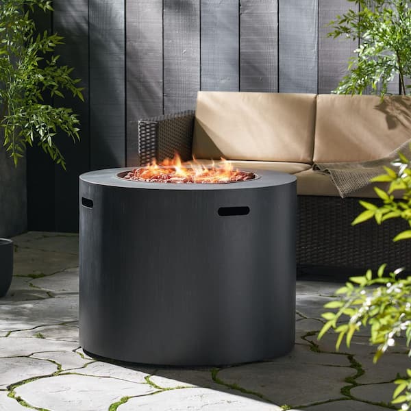 Noble House Reign Brushed Black Circular Metal Outdoor Patio Fire Pit ...