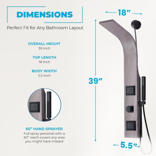 ANZZI Aura Retro-Fit Series 39 in. 2-Jet Shower Tower with Heavy