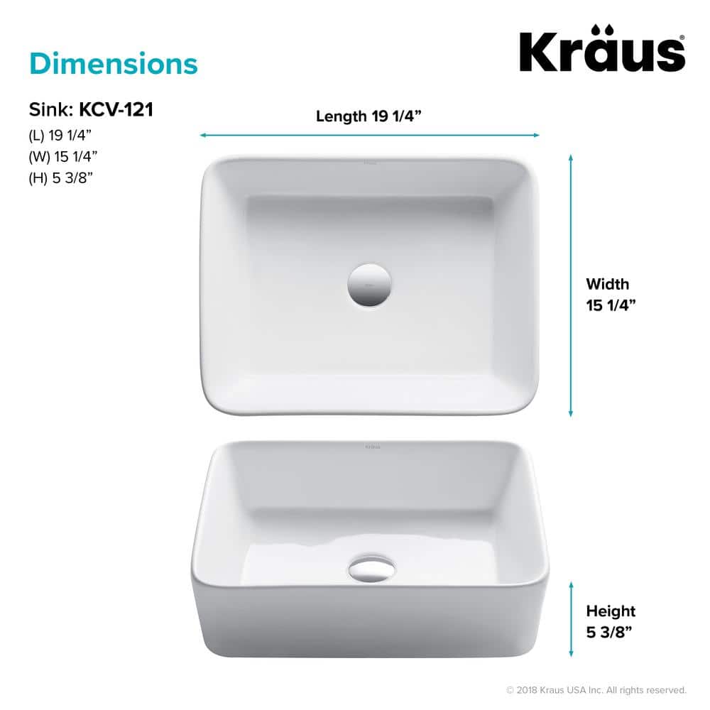 White Ceramic Rectangular Vessel Bathroom Sink