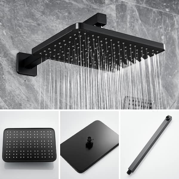 ELLO&ALLO Duscharmatur-Set Mit Mischventil – Regendusche 25,4 Cm + Handbrause, 3-Wege-Umschalter, Schwarz