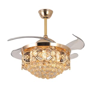 42 in. Integrated LED Indoor Gold Luxury Crystal Invisible 3-Speed Ceiling Fan with Light Kit and Remote
