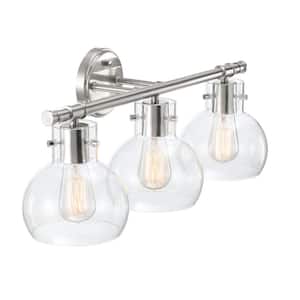 24.61 in. W 3-Light Silver Vanity Light with Bowl Clear Glass Shade