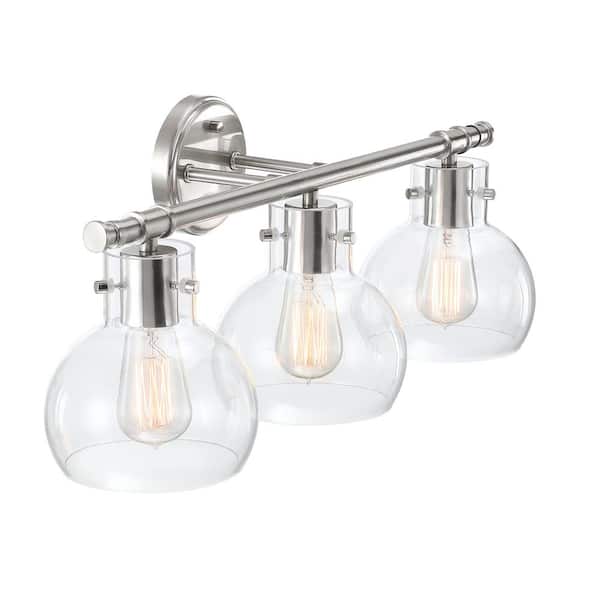 PUDO 24.61 in. W 3-Light Silver Vanity Light with Bowl Clear Glass Shade