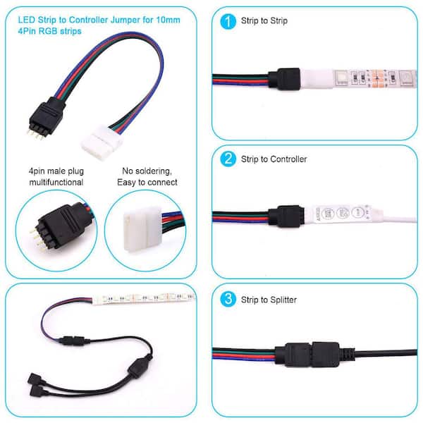 Loodyed 5-Pin 12mm LED Strip Connector Kit – L-Shape, T-Shape & Gapless Connectors For 5050 RGBW/RGBWW Strips, No Soldering Required