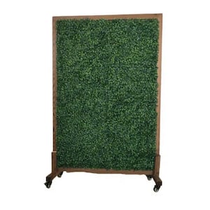 39 in. x 51 in. Mobile Privacy Garden Fence Divider with Artificial Grass on Both Sides and Wood Stand