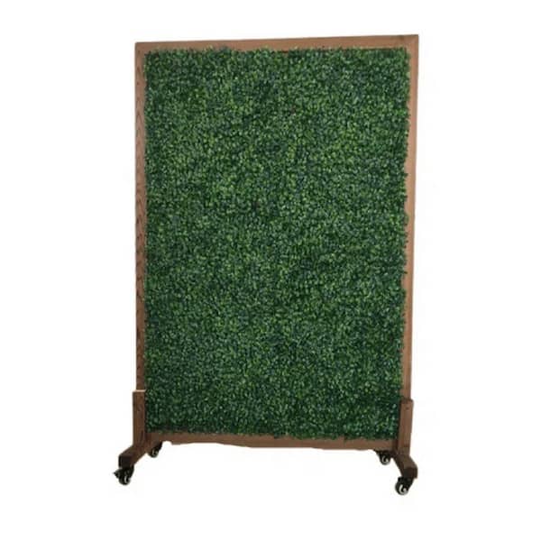 Ejoy 39 in. x 51 in. Mobile Privacy Fence Divider with Artificial Grass on Both Sides and Wood Stand (Set of 2-Piece)