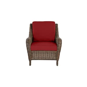 Cambridge Brown Wicker Outdoor Patio Lounge Chair with CushionGuard Chili Red Cushions