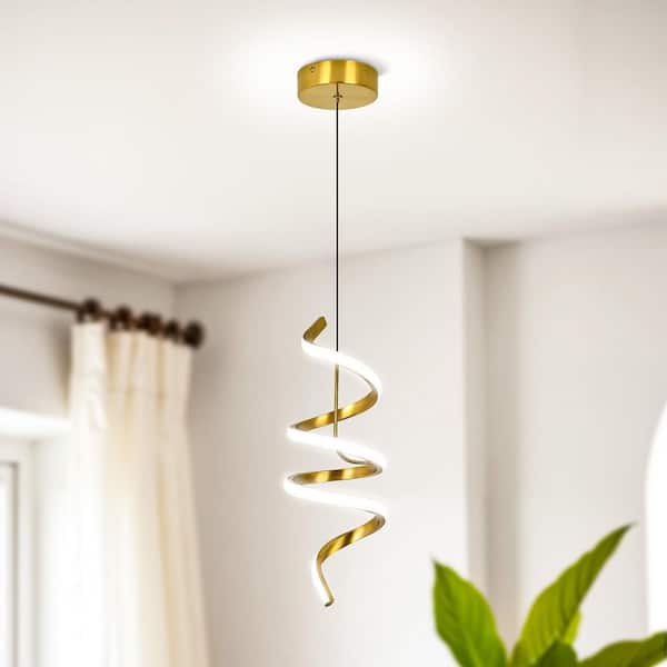 RayHome 1-Light Modern Gold Integrated LED Pendant Light Fixture for Kitchen Living Room Entry Foyer