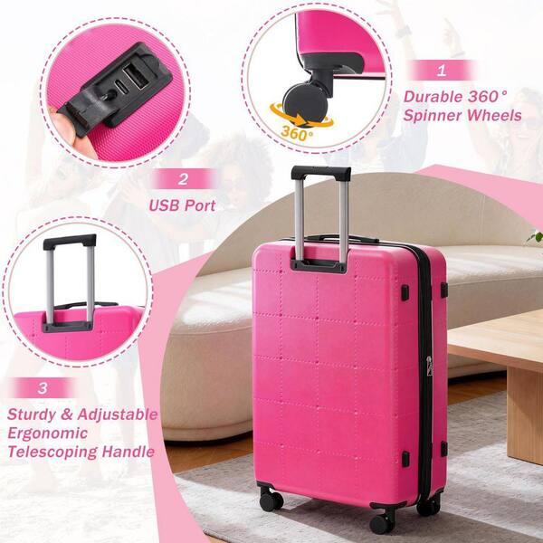 INNOBULE 5 Pieces Luggage Set Pink ABS Plastic Hardside w/ Spinner
