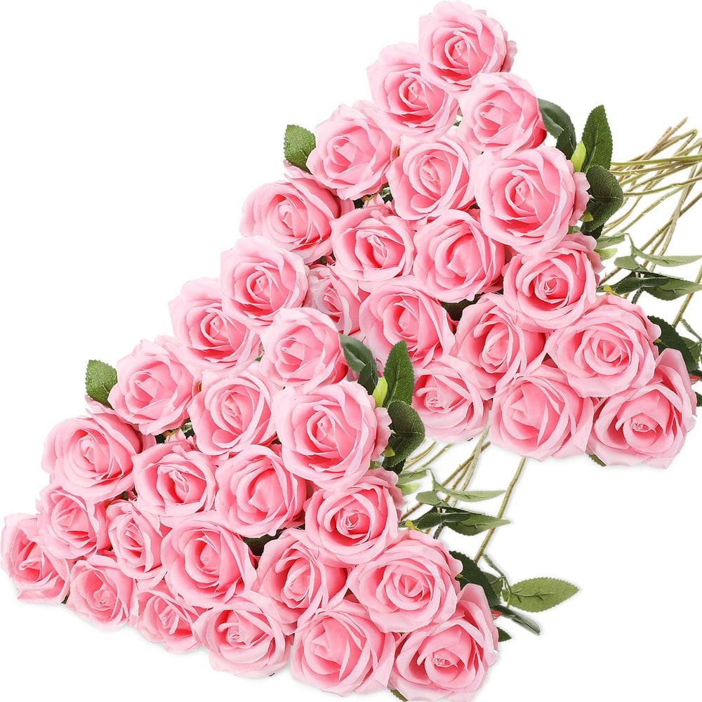 20 in. Outdoor Pink Artificial Rose Flower for Decoration (Set of 40)
