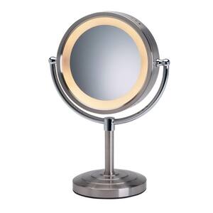 8-1/2 in. x 15 in. Round Lighted 5X Magnification Pedestal Makeup Mirror in Chrome