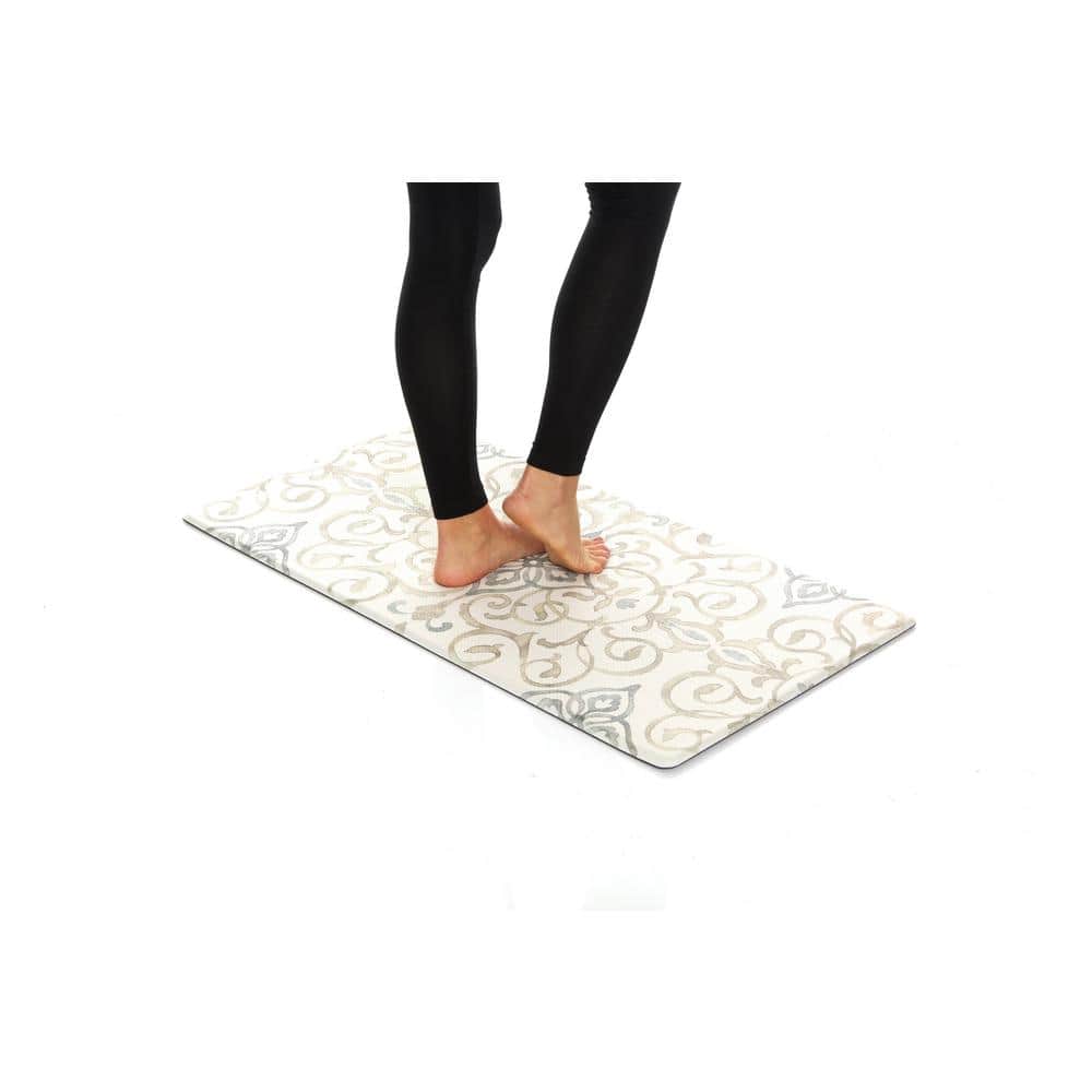 Cream PVC Rustic Medallion Anti-Fatigue Kitchen Floor Mat