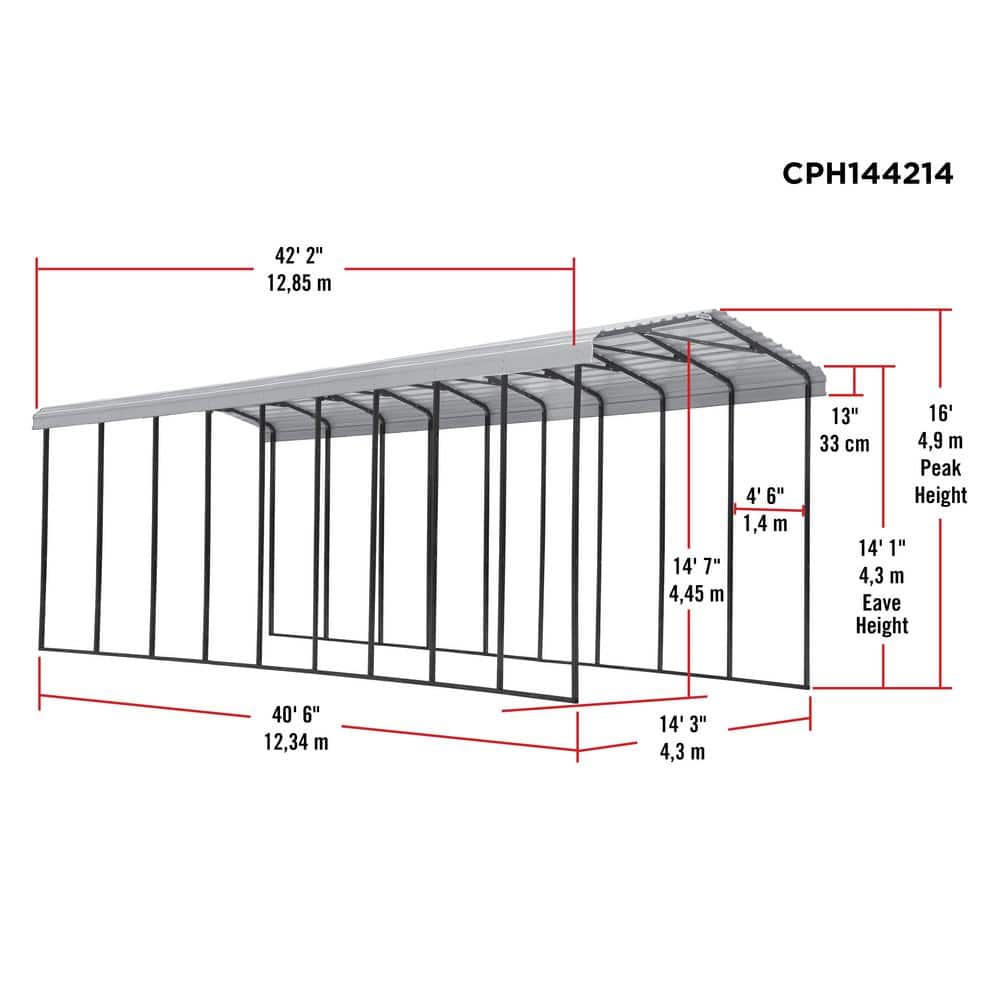 14 ft. x 42 ft. Black Galvanized Steel RV Carport