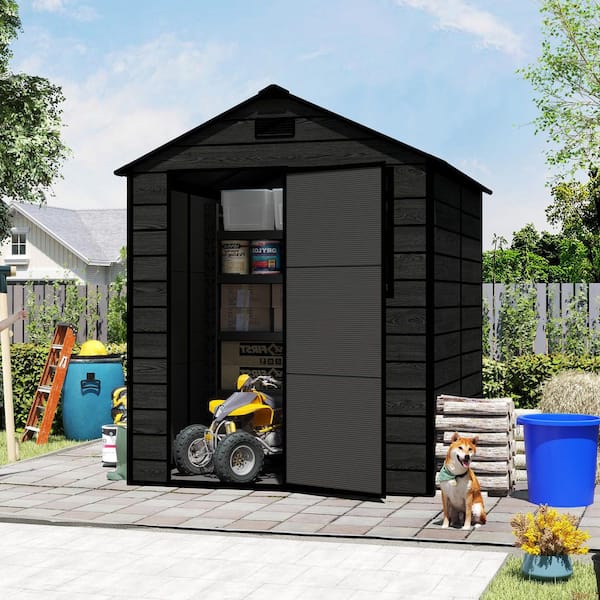 6 ft. W x 6 ft. D Black Resin Outdoor Storage Shed with Window