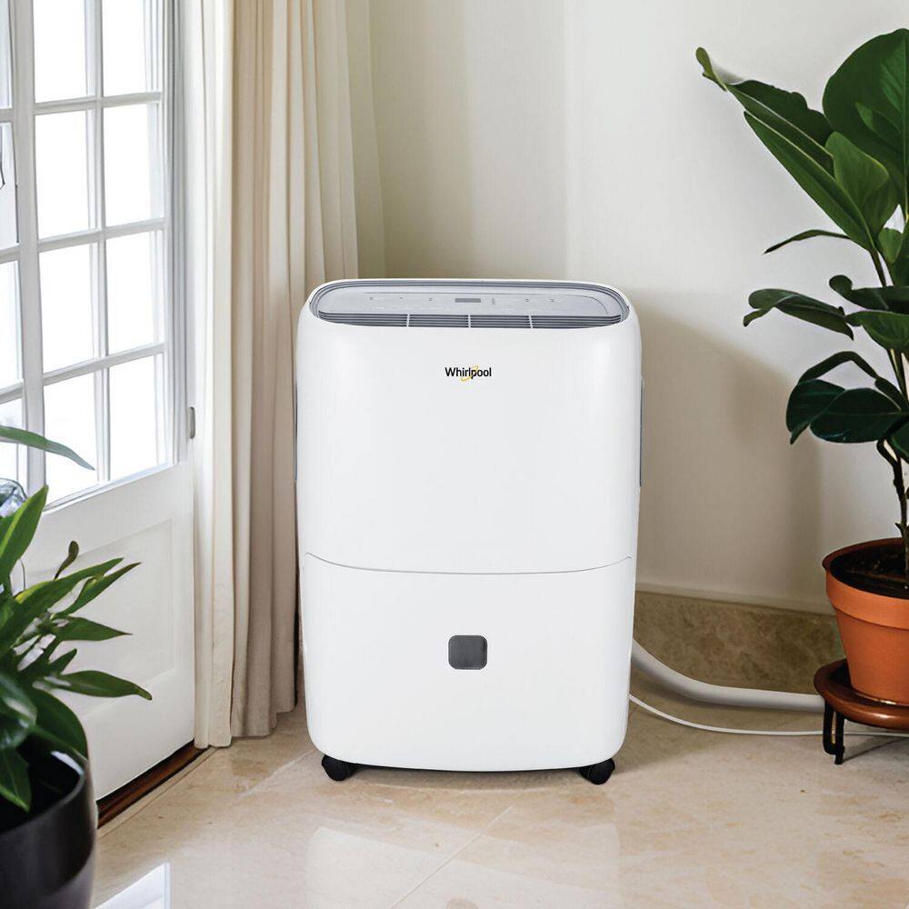 Whirlpool 50-Pint White Portable Dehumidifier with Pump