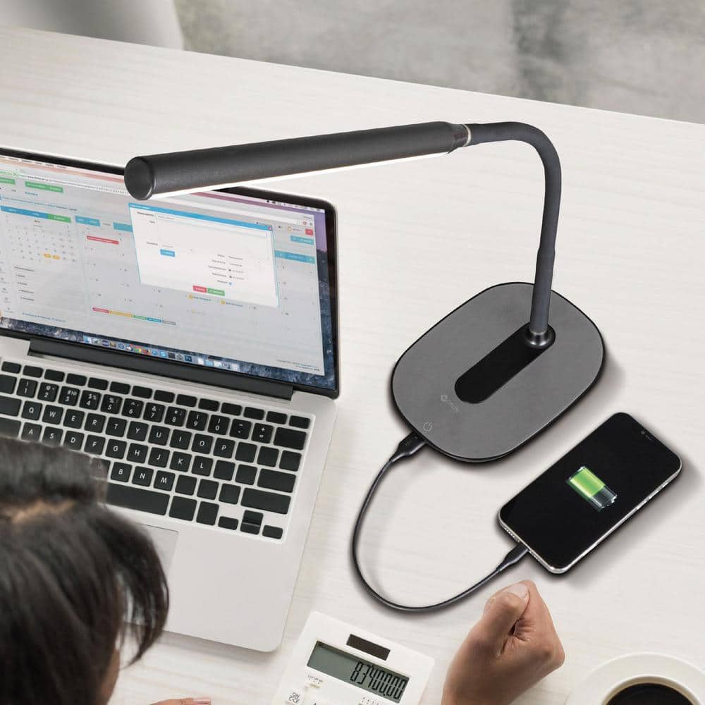 Black Adjustable LED Desk Lamp with Touch Sensor and USB Charging