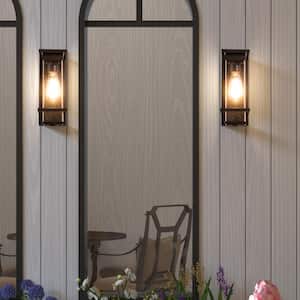 Montpelier 11.69 in. H Black Hardwired Outdoor Wall Lantern Sconce with Dusk to Dawn (Set of 2)