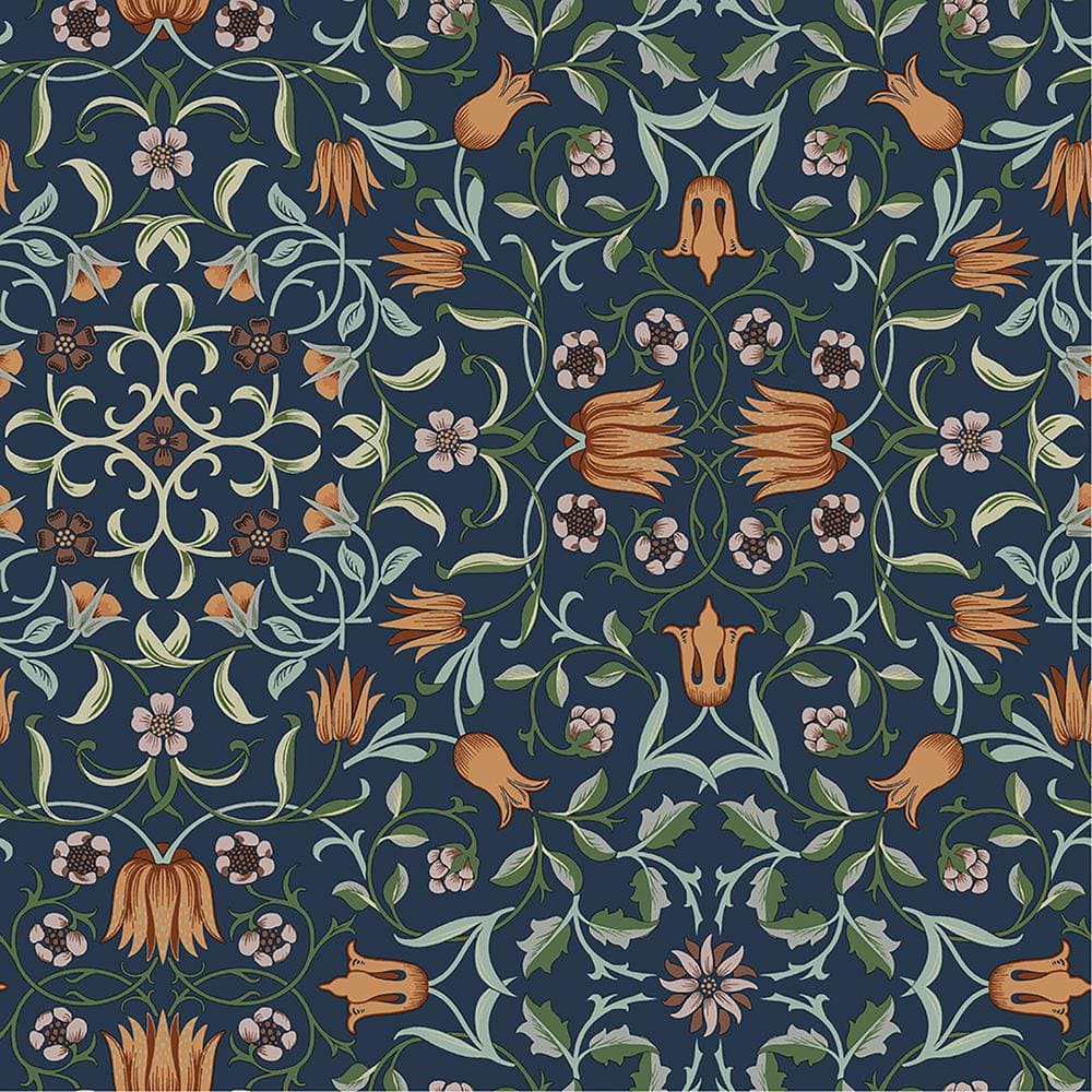 Dark Blue Floral Non-Pasted Washable Wallpaper Roll