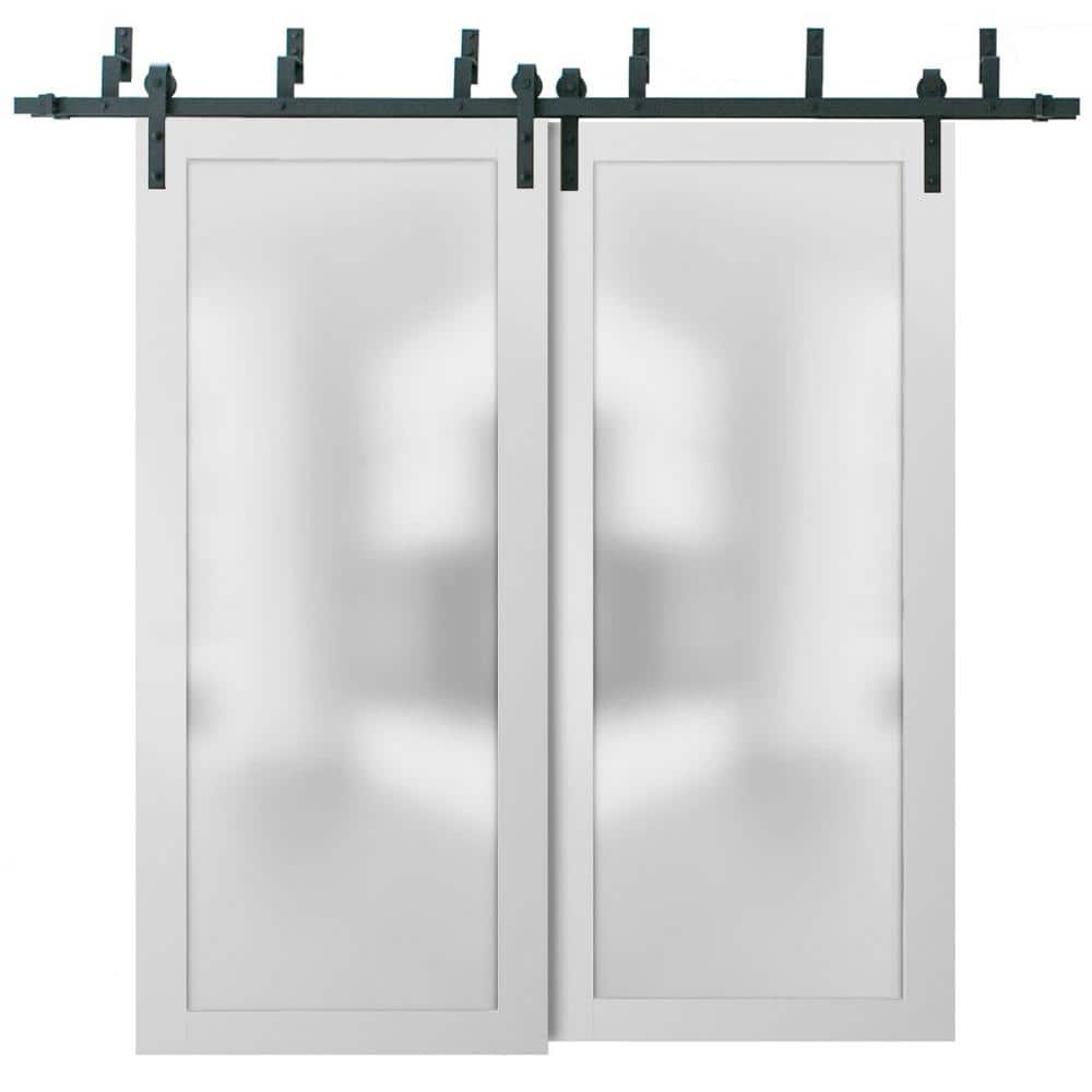 56 in. x 80 in. 2 Panel Frosted Glass White Solid Wood Sliding Barn Door with Hardware Kit price history on PriceWatchPro