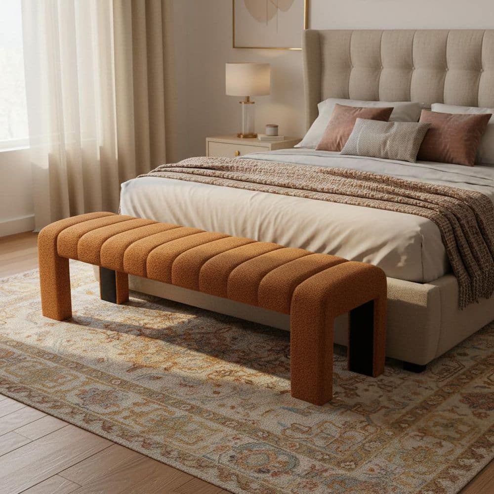 Valentina Modern Orange 63 in. Boucle Upholstered Bedroom Bench with Channel Stitching price history on PriceWatchPro