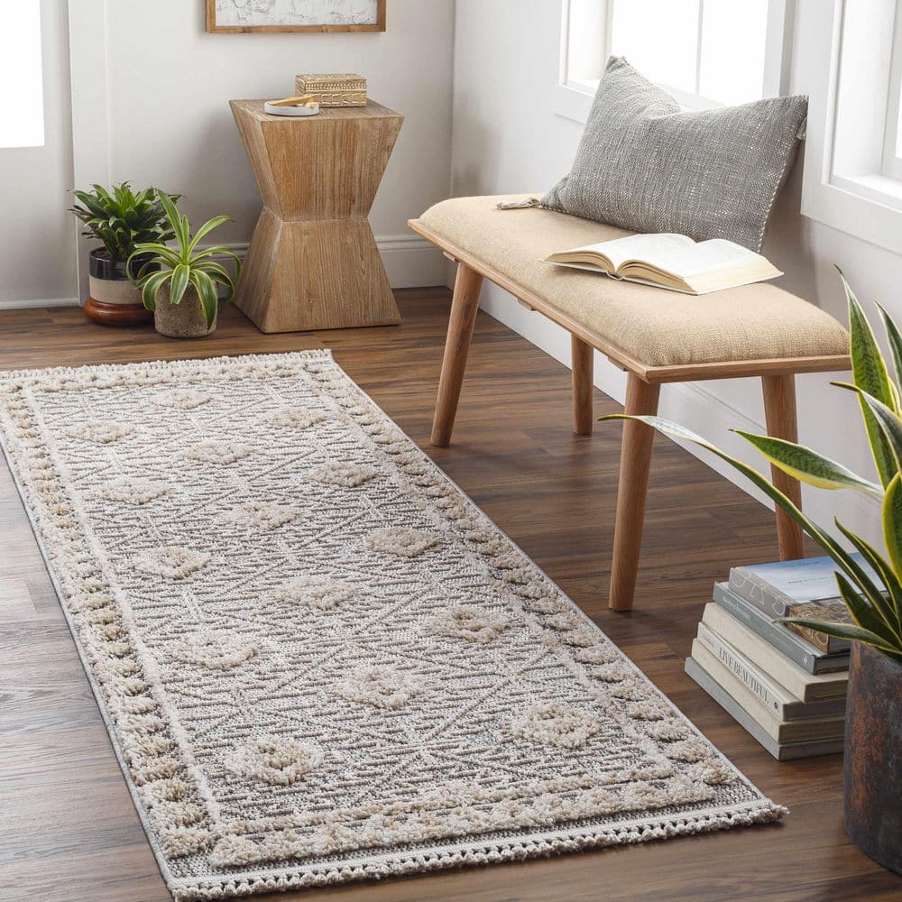 Agoo Charcoal and Cream High-Low Pile Runner Rug