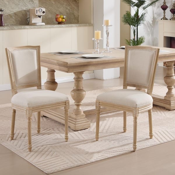 Lorelei Beige Cotton Linen Sponge Backrest Armless Dining Chair (Set of 2) with T-Shaped Back