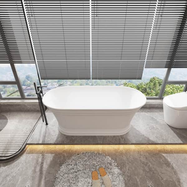 59 in. x 31 in. Freestanding Soaking Bathtub with Center Drain and Groove overflow in White/Polished Chrome