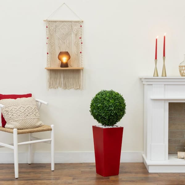 StyleWell 1.8 ft. Artificial Boxwood Topiary Tree in White Pot