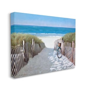 "Beach Pathway and Bicycle Summer Nautical Painting" by Zhen-Huan Lu Unframed Nature Canvas Wall Art Print 24 in x 30 in