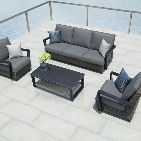 Ove Decors Augusta Ii 4 Piece Aluminum Conversation Set With Sunbrella Grey Cushions 15pkc Aug204 Gr The Home Depot Ove Decors Augusta Ii 4 Piece Aluminum, Patio Conversation Set With Sunbrella Cushions