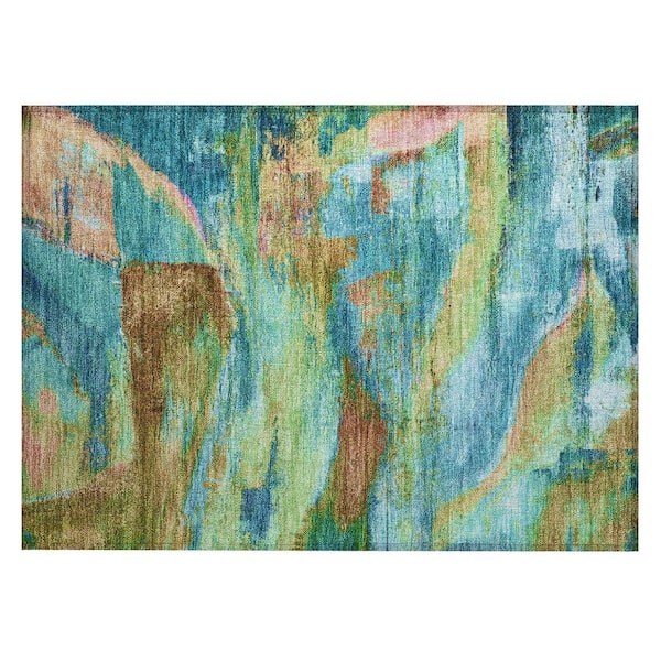 Chantille Machine Washable Indoor/Outdoor Abstract ACN2040 Teal 1 ft. 8 in. x 2 ft. 6 in. Accent Rug