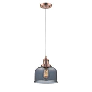 Bell 1 Light Antique Copper Bowl Pendant Light with Plated Smoke Glass Shade