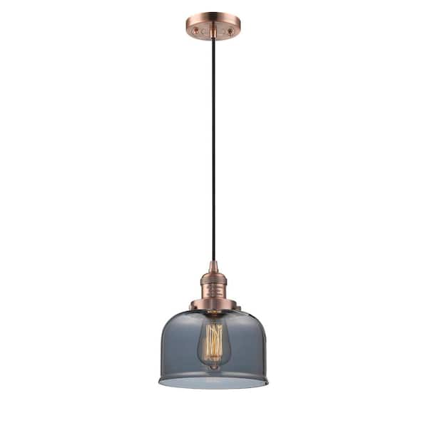 Innovations Bell 1 Light Antique Copper Bowl Pendant Light with Plated Smoke Glass Shade