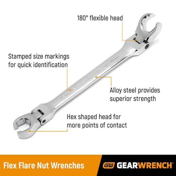 GEARWRENCH Metric Flex Flare Nut Ratcheting Wrench Set (6-Piece) 89101D  The Home Depot