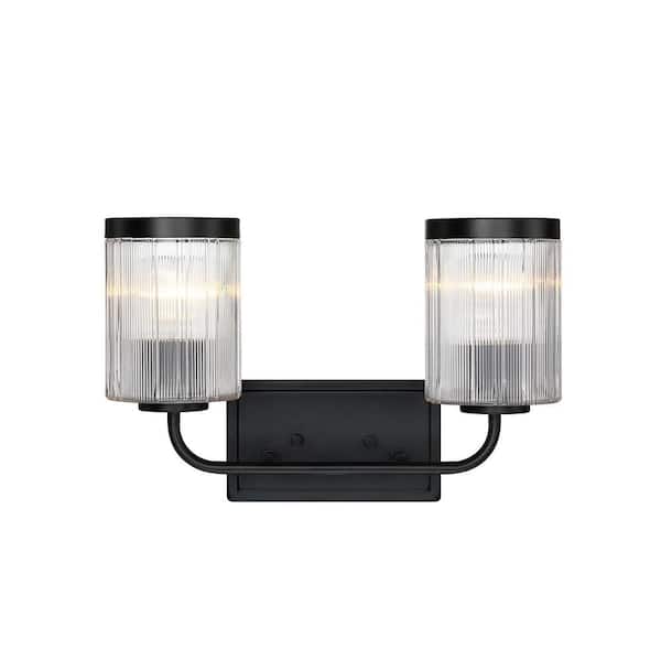 Aspen 16 in. 2-Light Matte Black Wall Vanity Light for Bathrooms