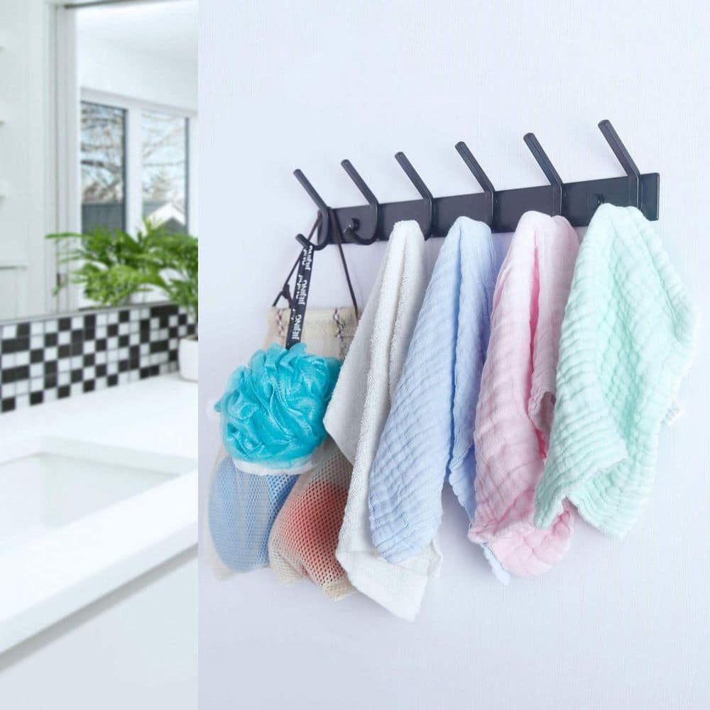 Black 17-Inch Heavy Duty Wall Mounted Coat Rack with 6 Hooks