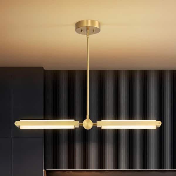 Rennnsan Draquan 2-Light Contemporary Linear Brushed Gold Dimmable Integrated LED Pendant Light