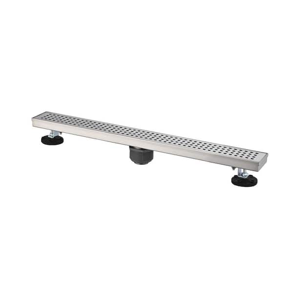 Tahanbath 28 in. Linear Shower Drain, Included Hair Strainer and Leveling Feet in Brushed Nickel