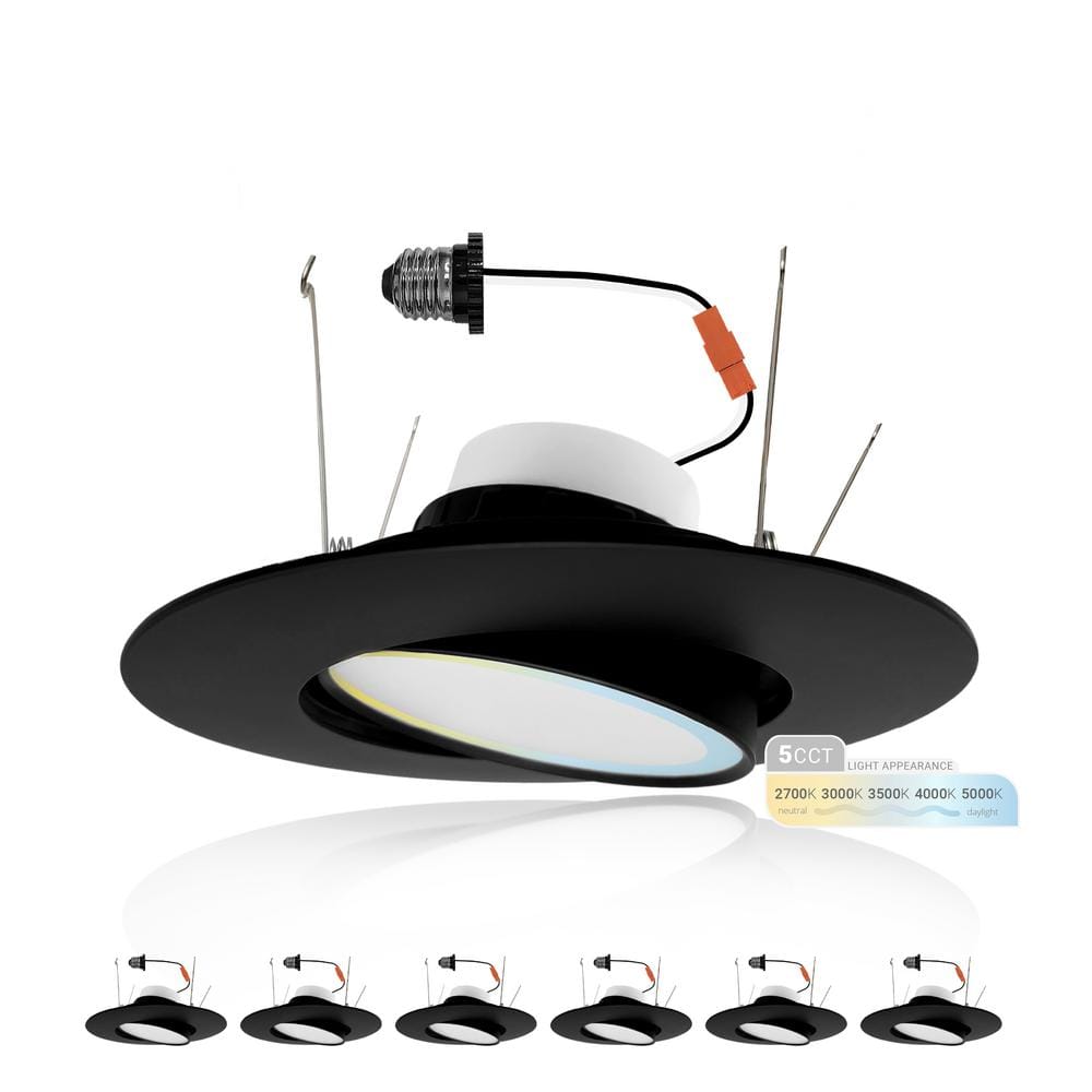6-Inch Black Aluminum LED Retrofit Gimbal Recessed Lighting Kit, 6-Pack