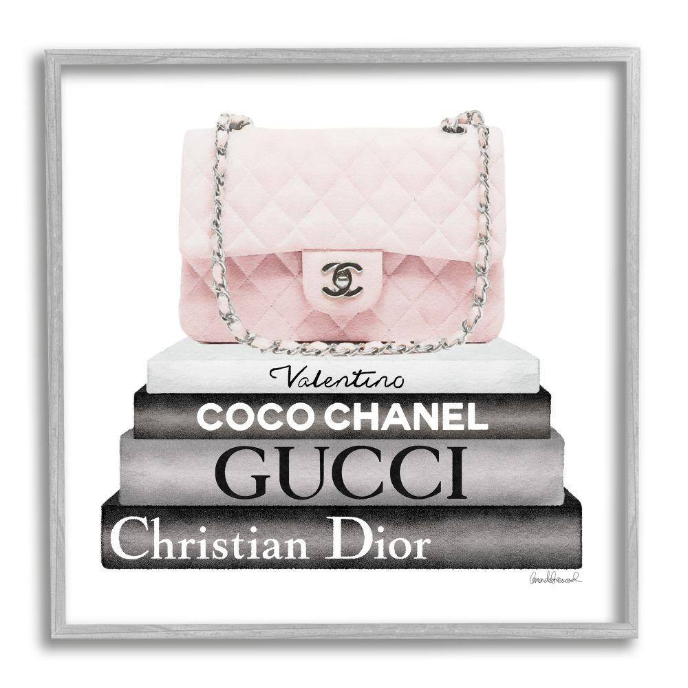Pink Quilted Purse on Gray Bookstack Canvas Print