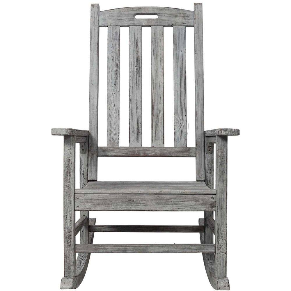 Gray Wood Outdoor Rocking Chair, Classic Vintage Style Chairs, Patio Porch 
