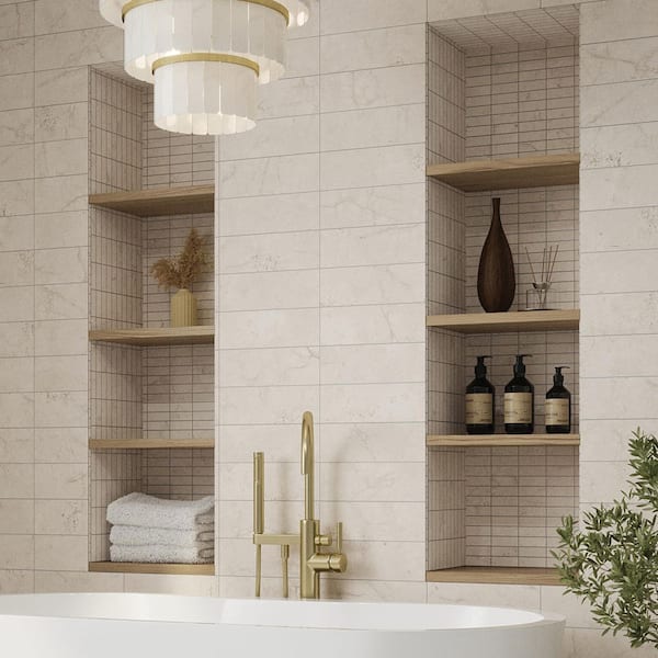 Parchment 1"x3" Vanilla Stack Cream 11.5 in. x 12 in. Rectangle Honed Marble Wall/Floor Mosaic Tile (9.58 sq. ft./Case)