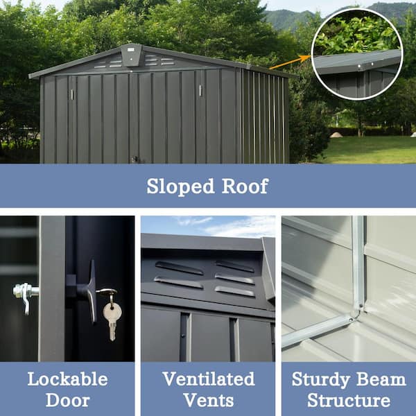 domi outdoor living 6 ft. W x 4 ft. D Dark Gray Metal Storage Shed