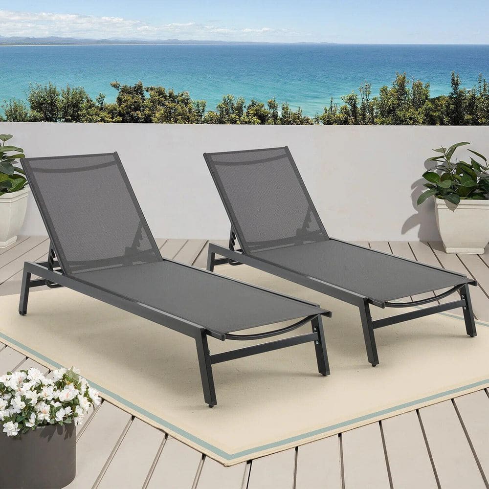 Set of 2 Metal Outdoor Chaise Lounge Chairs, Aluminum Reclining Chairs with